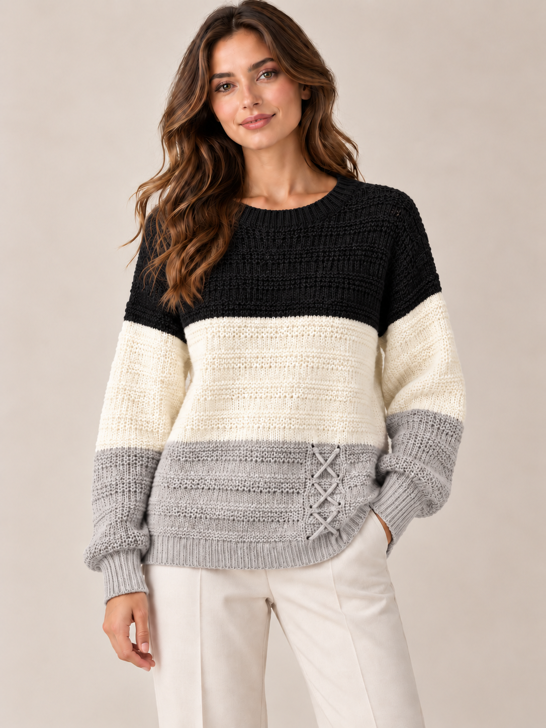 Jersey de punto tricolor para mujer