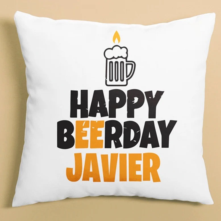 COJIN 40X40 HAPPY BEERDAY JAVIER DECORACION HOGAR REGALOS