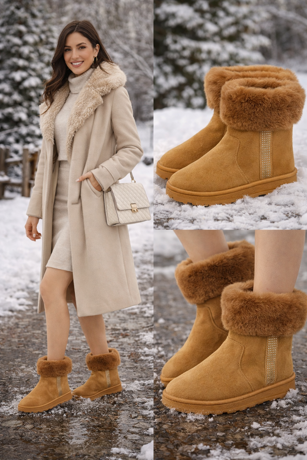 🤎 Botines de Invierno con Pelo Camel Elegance 889