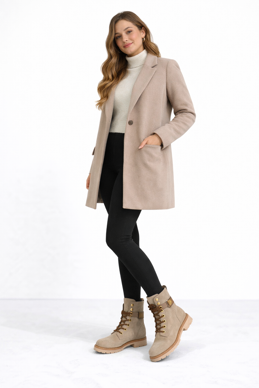 Botín Beige Estilo Montaña con Cordones y Suela Gruesa 5779