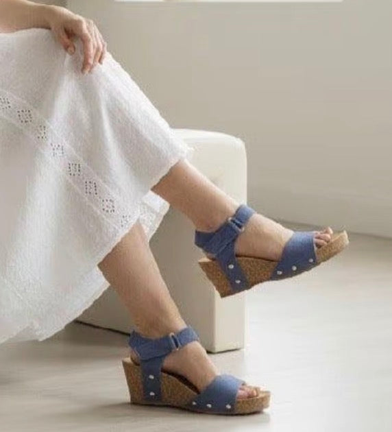 15€!!! Sandalias Cuña Azul con Corcho – Cómodas y Elegantes para Mujer FD-104