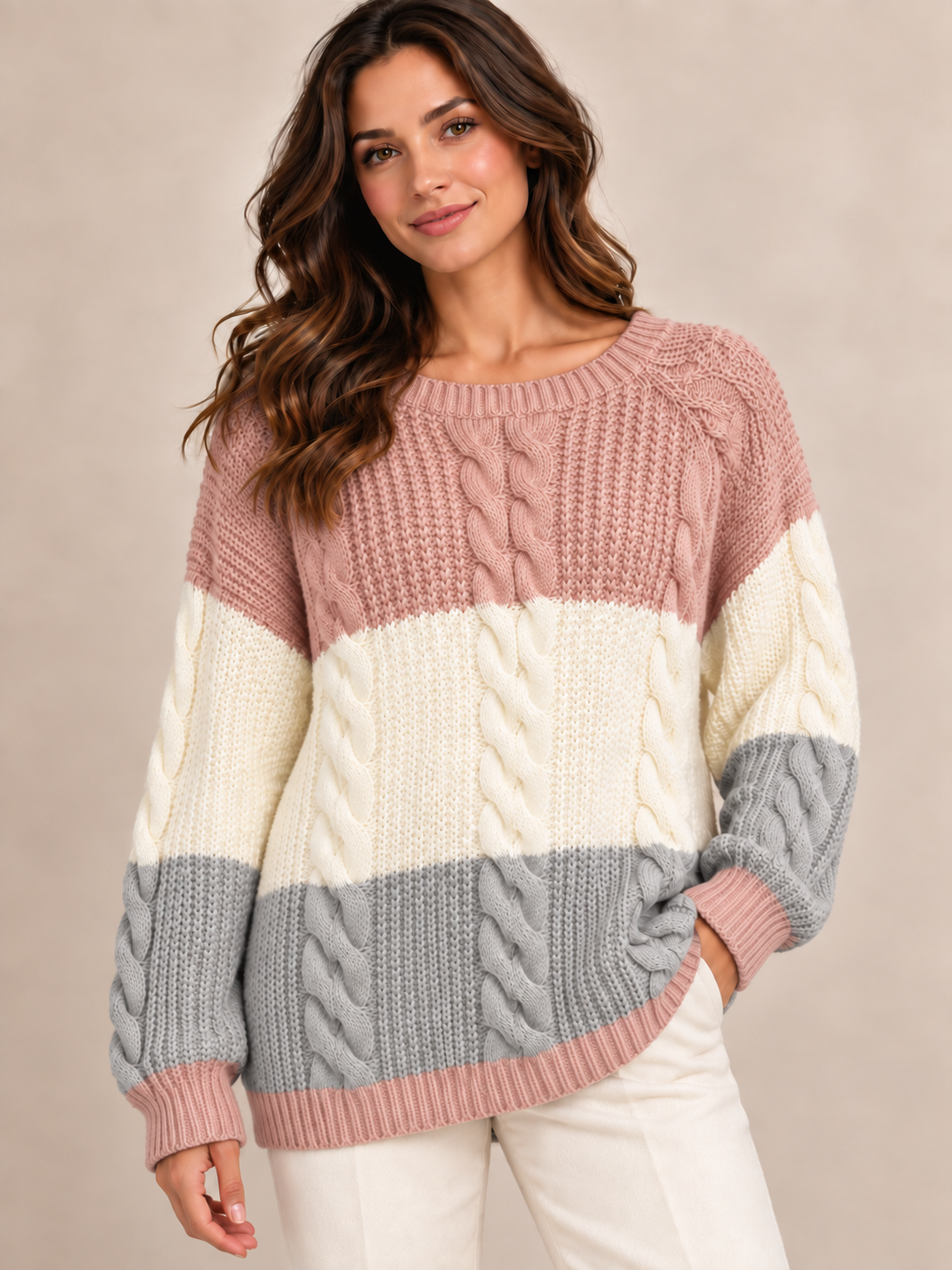 Jersey de punto trenzado en bloques de color