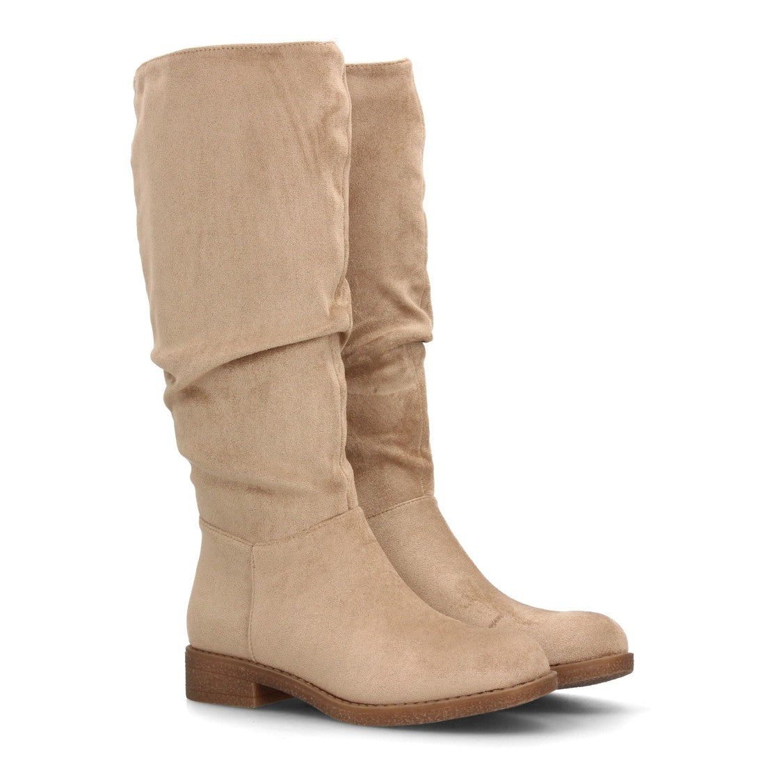 Bota Alta Efecto Ante con Tacón Bajo – Disponible en Varios Colores YY-52