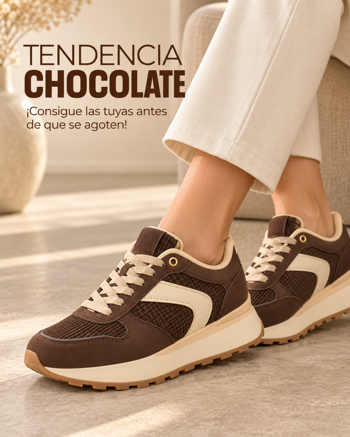 Deportiva marrón chocolate con detalle en crema BF6061