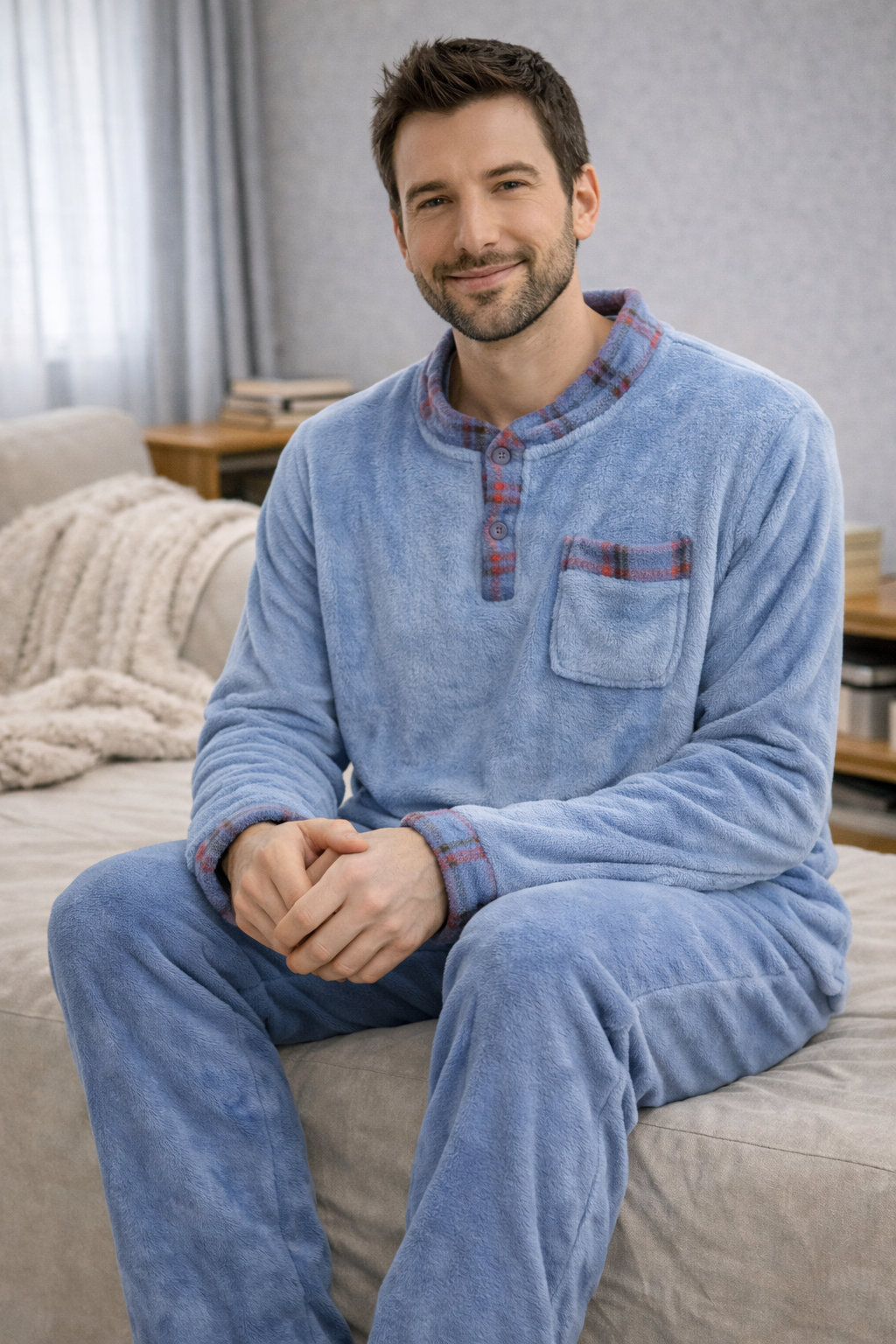 Pijama de Hombre Polar Súper Suave con Bolsillo – Conjunto de Invierno Cálido y Cómodo. S50