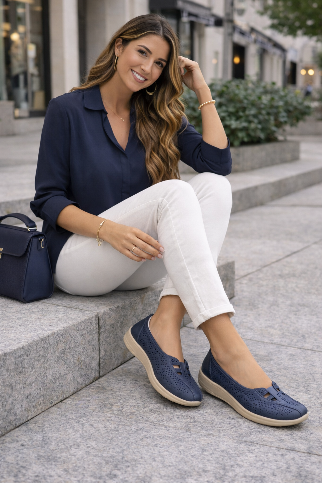 Zapato Azul Perforado Mujer – Calzado Cómodo y Ligero Diario M2219
