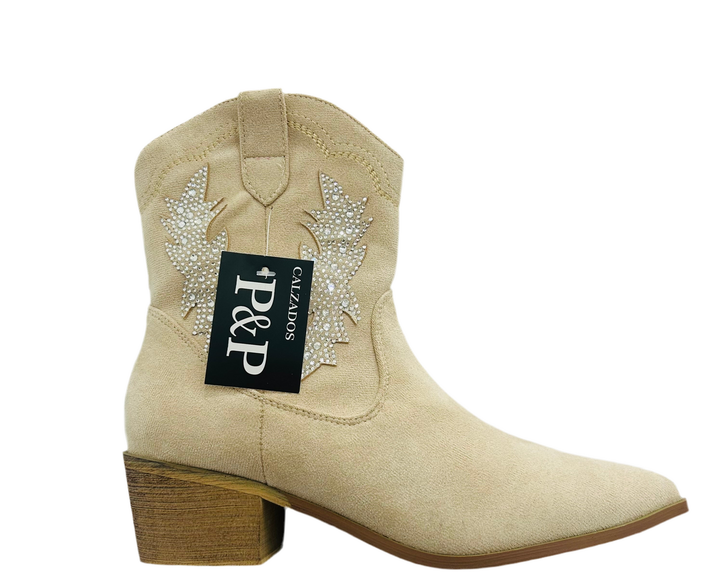 Botines beige estilo cowboy con bordado lateral
WJ001