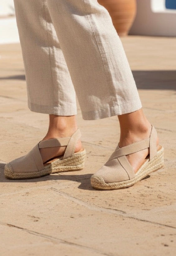 Sandalias Cuña Esparto Mujer Camel – Alpargatas Plataforma Verano Cómodas YJ-18