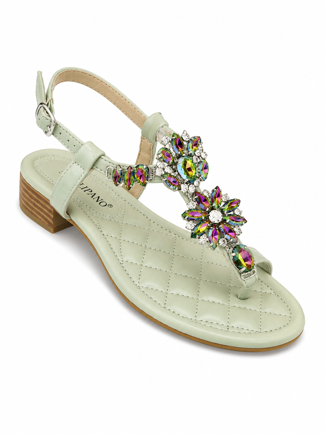 Sandalia Plana con Pedrería Multicolor – verde agua 5388-24