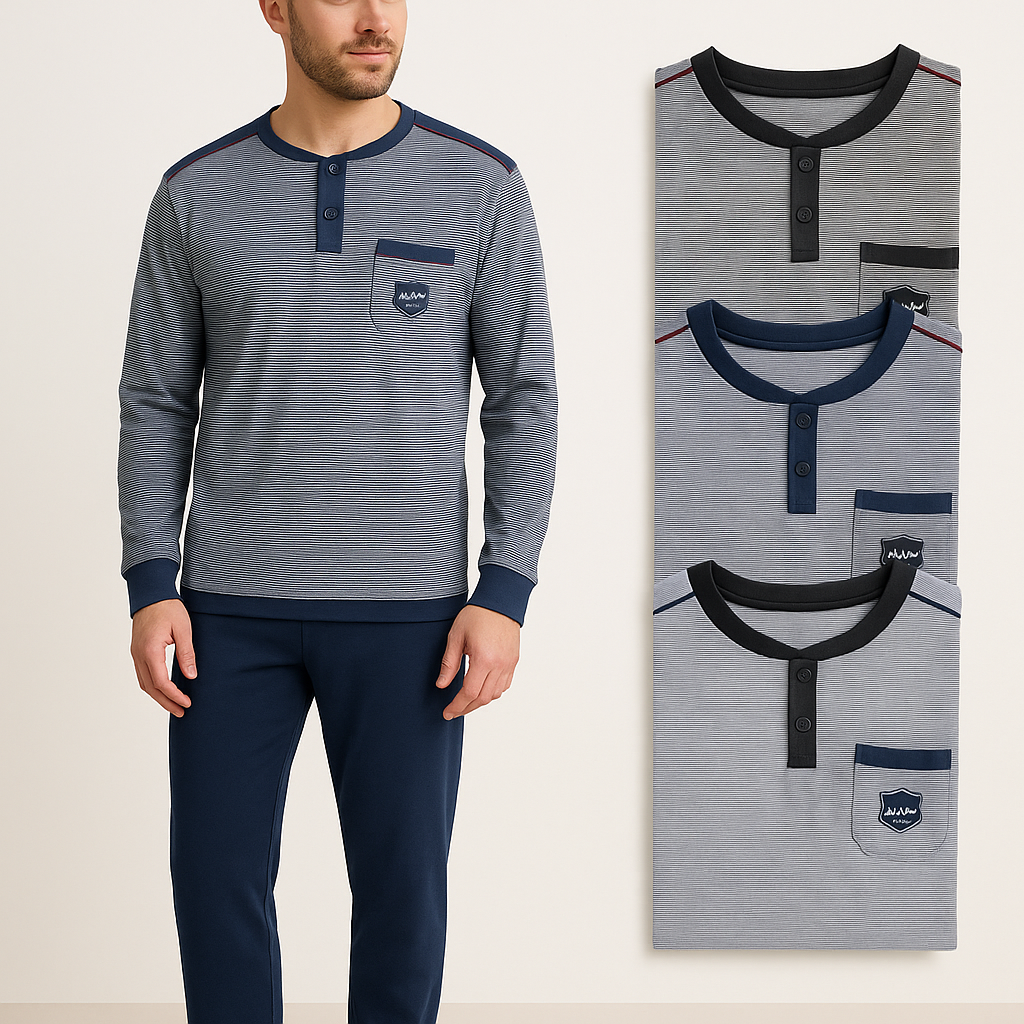 Pijama de hombre de manga larga COD 3959 – Comodidad y estilo en tonos azul y gris
