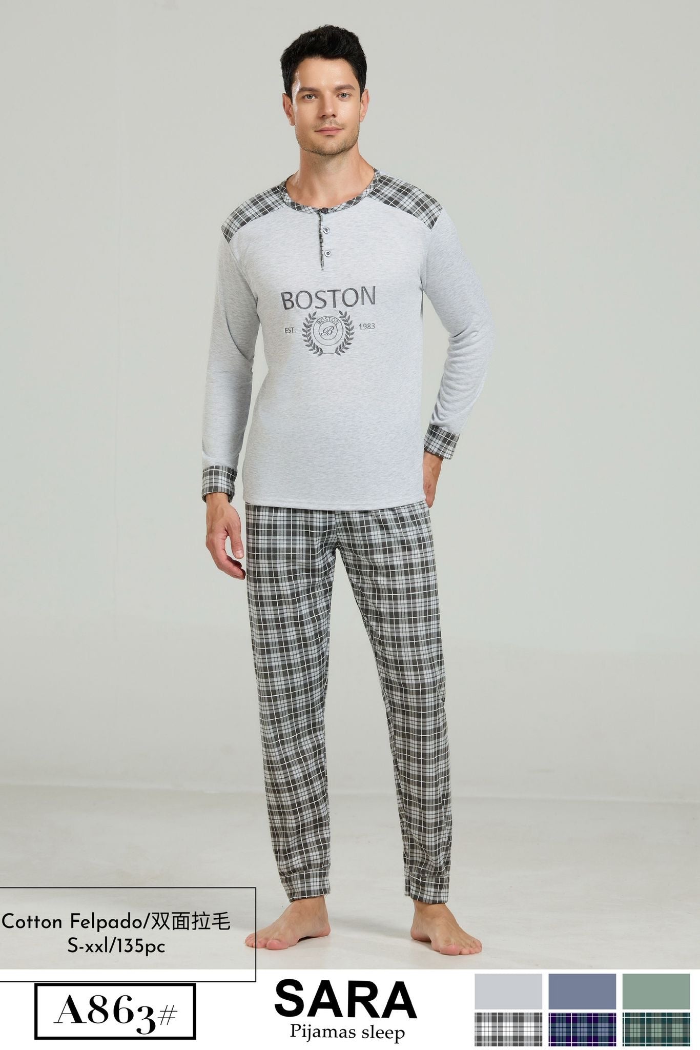Pijama de Hombre “Boston” de Algodón Felpado – Cálido, Suave y Moderno 🩶
A863
