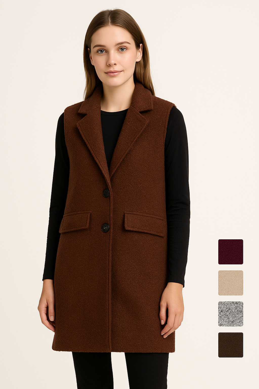 Chaleco Largo de Mujer “Q163” – Elegancia y Calidez en Cada Look 🤎