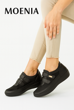 Zapato cómodo XA25-1 Moenia negro con velcro – plantilla memory foam y suela ligera