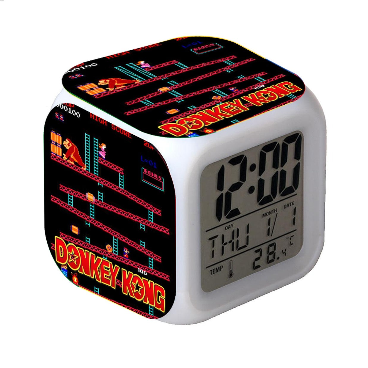 RELOJ DESPERTADOR CON ALARMA Y LUCES LED DONKEY KONG
