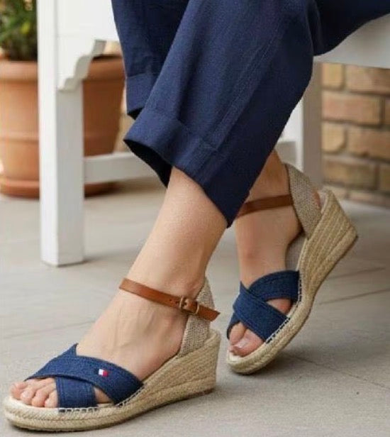 Sandalias Cuña Esparto Mujer Azul Marino – Alpargatas Plataforma Verano Cómodas 5005B2