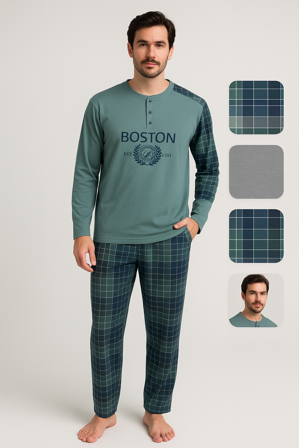 Pijama de Hombre “Boston” con Detalles de Cuadros COD A-863 – Suave y Cómodo