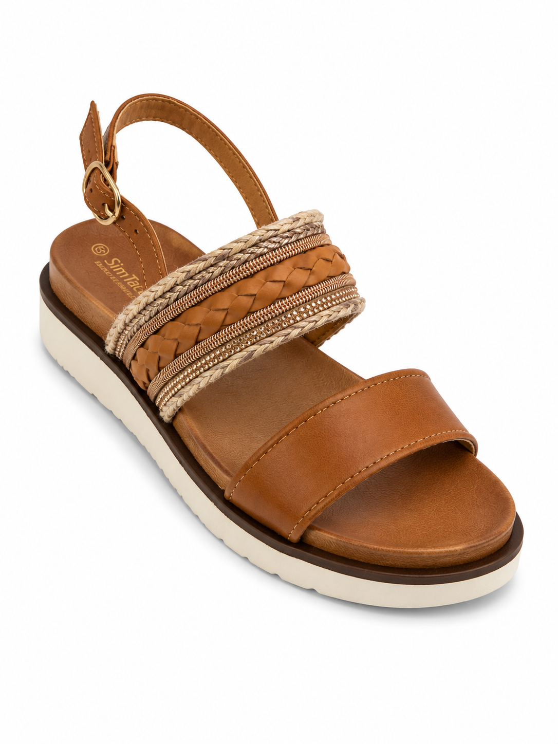 Sandalia Plana Trenzada con Plataforma Ligera – Camel y Champagne WS-5315-2