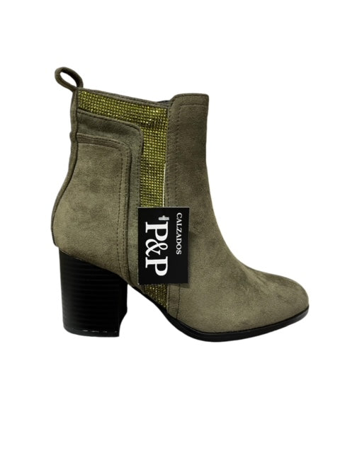 Botines Mujer con Tacón y Detalle Brillante | Estilo Suede Elegante – Calzados P&P HF3014