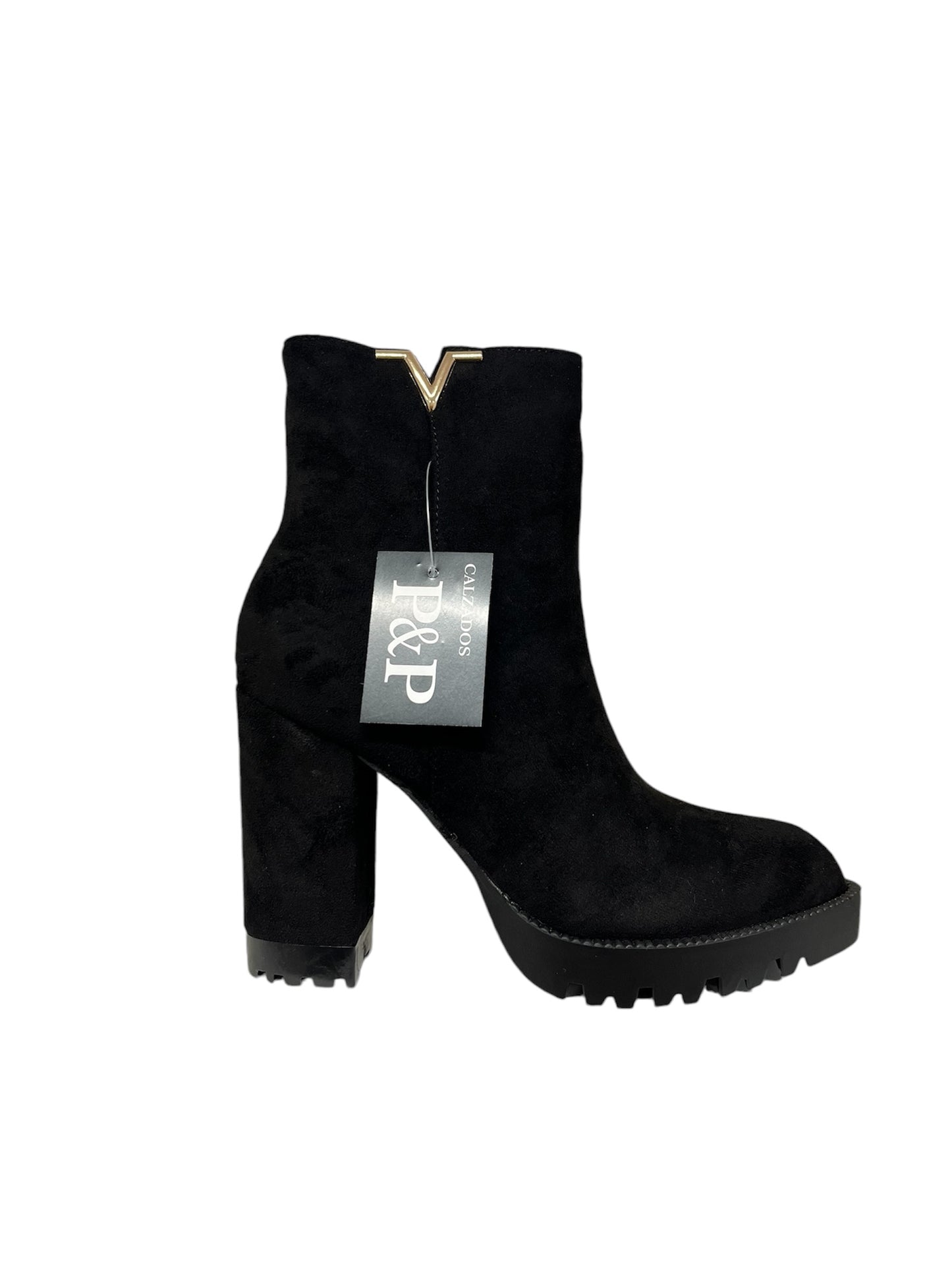 🤍 Botines de Tacón Ancho en Ante – Negro y Beige HF3016