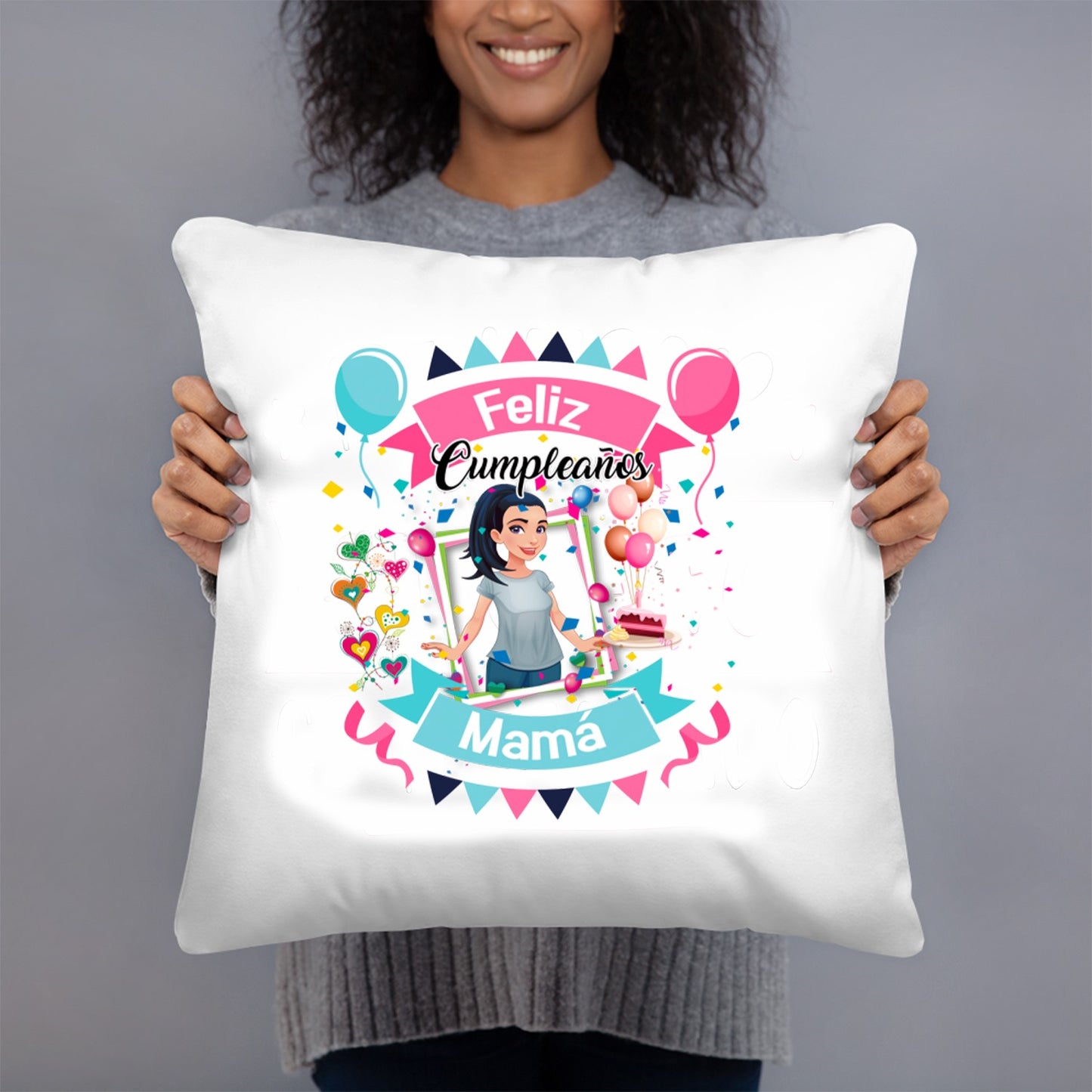 COJIN 40X40 FELIZ CUMPLEAÑOS MAMA DECORACION HOGAR REGALOS