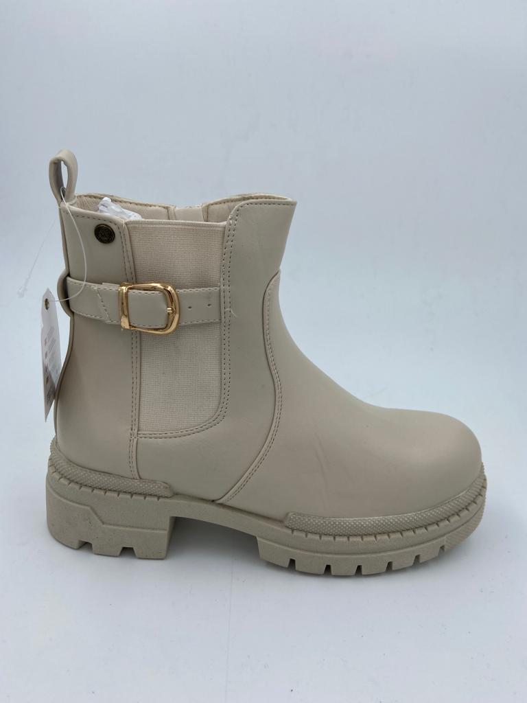 🖤 Botines Beige con Hebilla Dorada y Suela Track L602