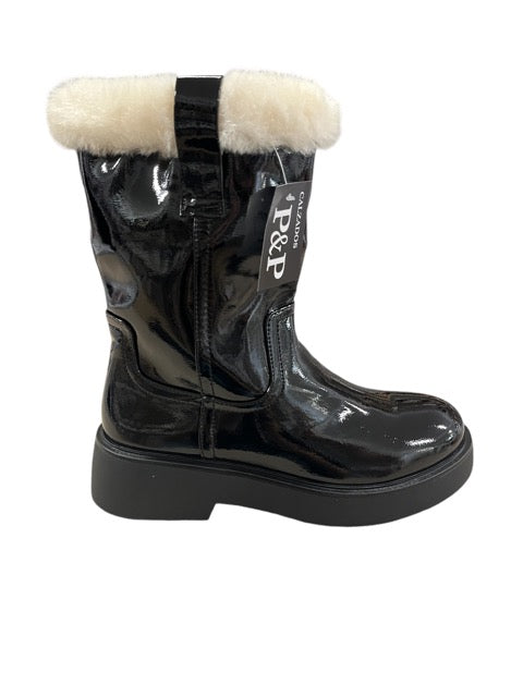 Botines Negros de Charol con Pelo – Estilo Elegante y Abrigado H0259-1