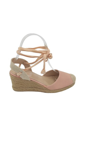 Sandalias Cuña Esparto Mujer Rosa con Lazos – Alpargatas Plataforma Verano Elegantes FZ21-04