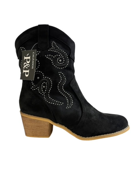 Botines Camperos de Mujer en Ante Camel con Bordado Western R-11