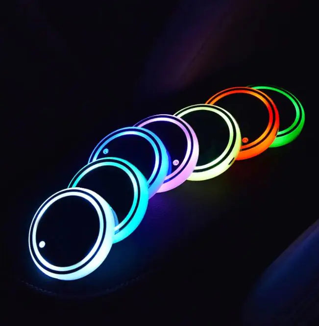 Coaster LED Luminoso para Portavasos de Coche, Carga Solar y USB