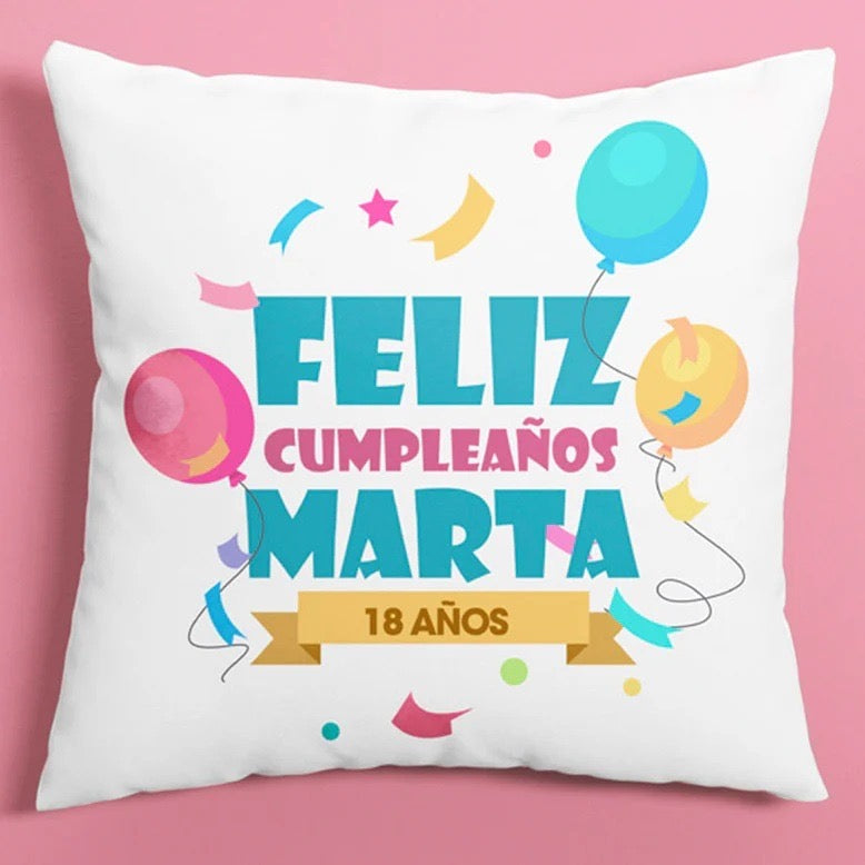 COJIN 40X40 FELIZ CUMPLEAÑOS MARTA DECORACION HOGAR REGALOS