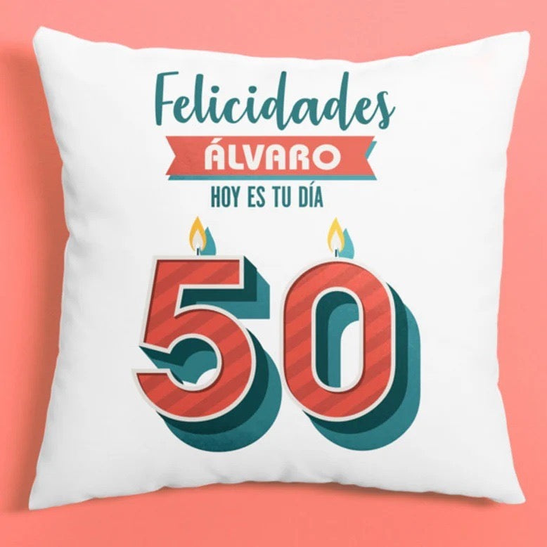 COJIN 40X40 FELICIDADES ALVARO DECORACION HOGAR REGALOS