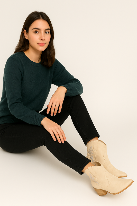 Botines beige estilo cowboy con bordado lateral
WJ001