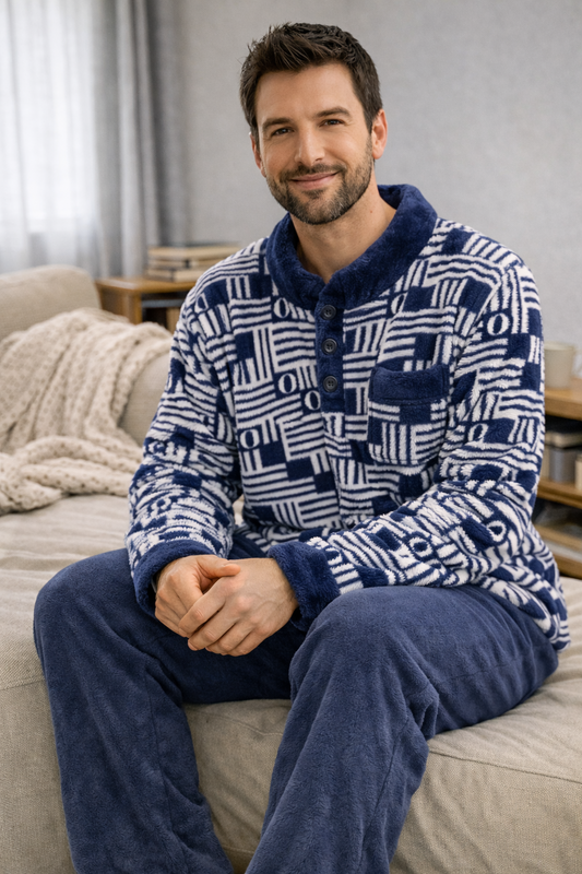 Pijama Polar de Hombre Marrón Extra Suave – Conjunto de Invierno Cómodo y Calentito A2387