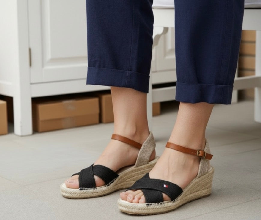Sandalias Cuña Esparto Mujer Azul Marino – Alpargatas Plataforma Verano Cómodas 5005B2
