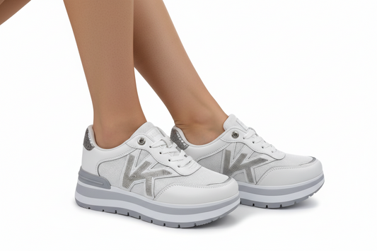 Deportivas Blancas Plataforma con Detalle Brillante – Sneaker Casual Chic JS180B