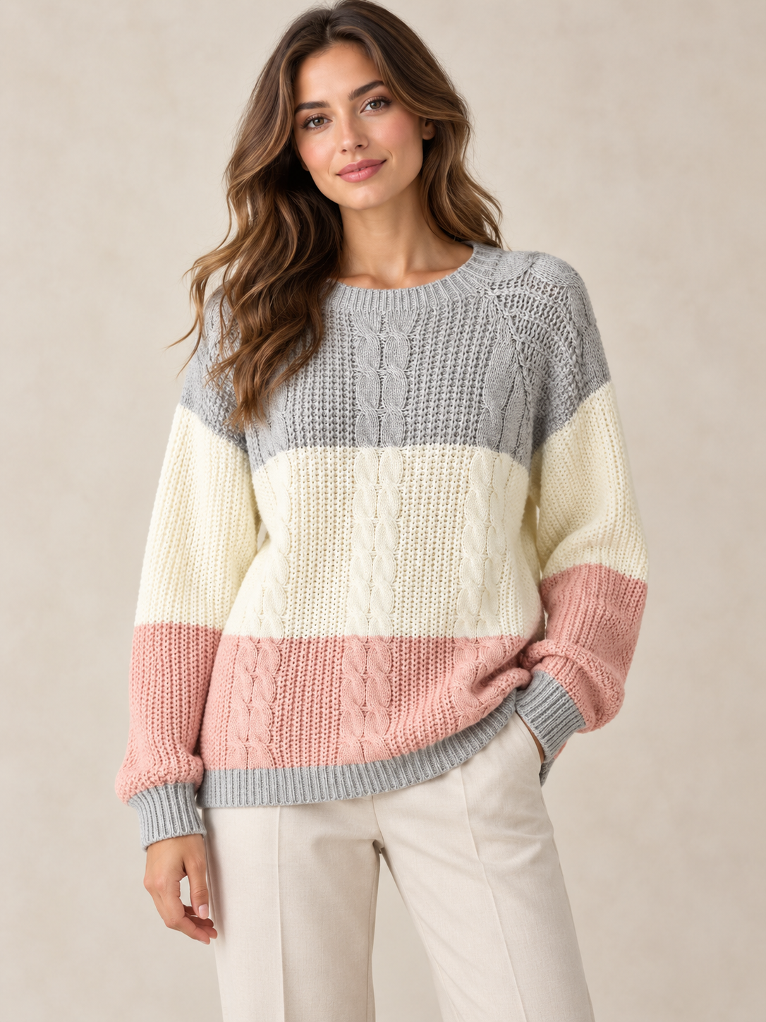 Jersey de punto tricolor para mujer