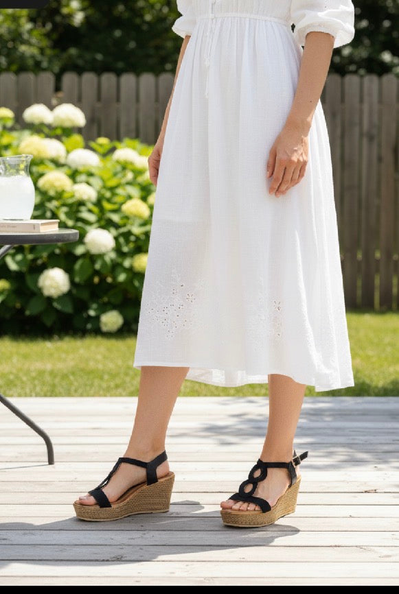 Sandalias Cuña Mujer Negras con Yute y Aros – Sandalias Verano Elegantes y Cómodas
 ML1013