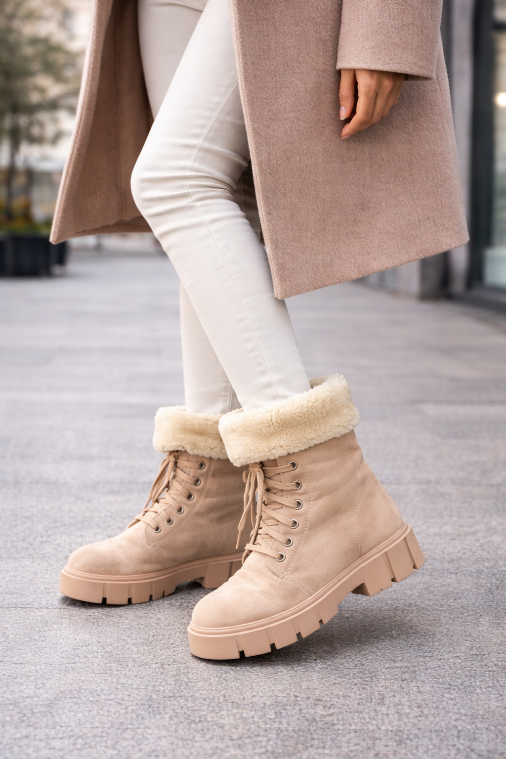 Botines Beige de Pelo para Mujer con Plataforma – Súper Abrigaditos 6852-PA