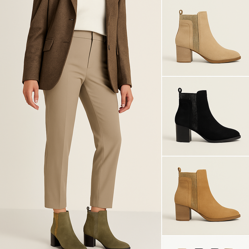 Botines Mujer con Tacón y Detalle Brillante | Estilo Suede Elegante – Calzados P&P HF3014