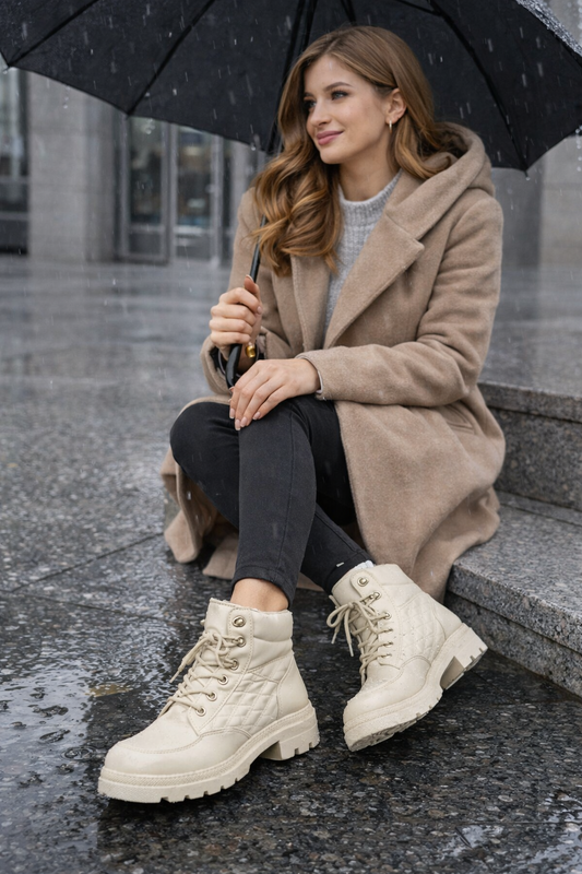 Botines Impermeables Beige con Cordones – Cómodos y Resistentes al Agua L601