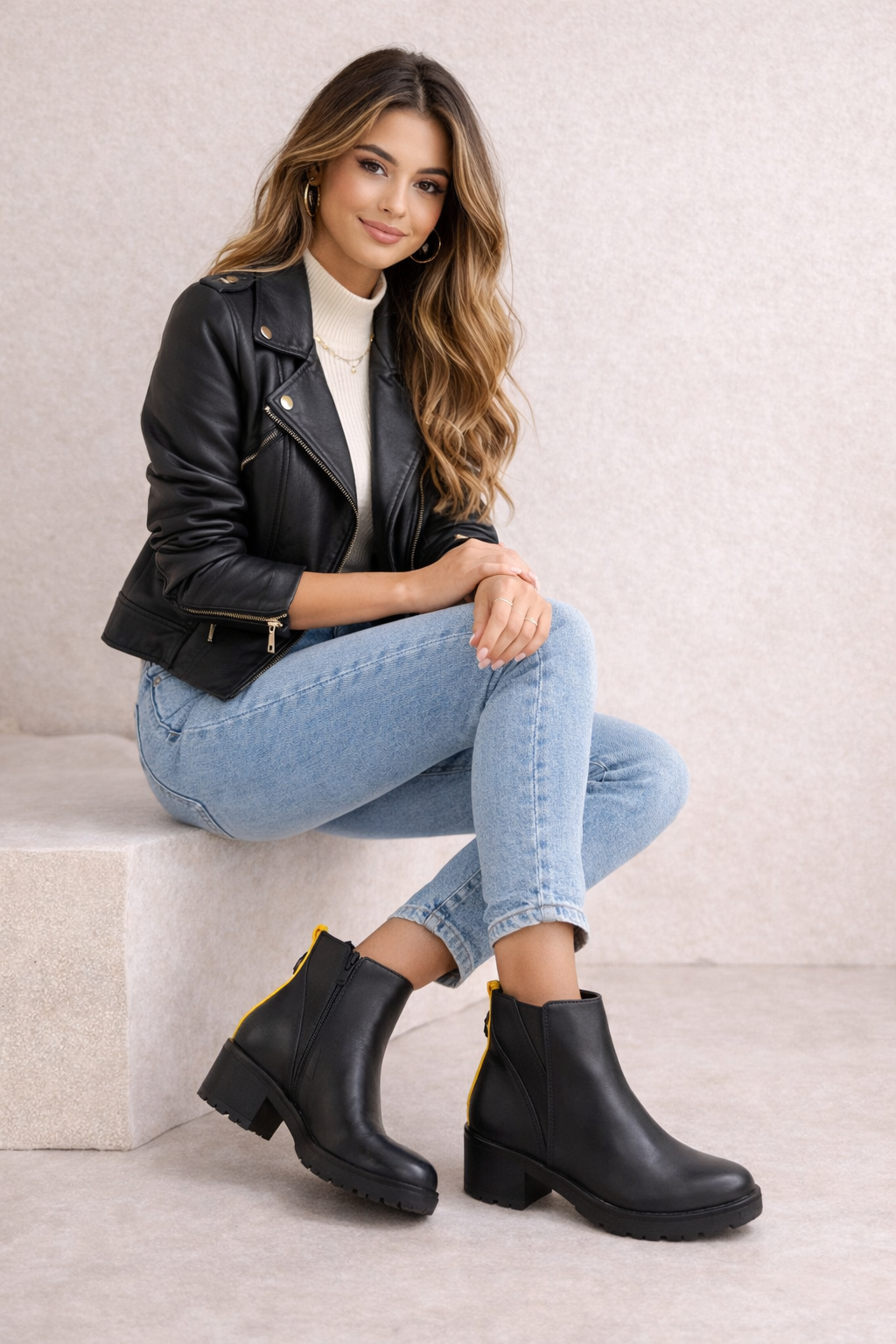 Botines Negros de Tacón Bajo con Suela Track – Cómodos y Urbanos LL88-259