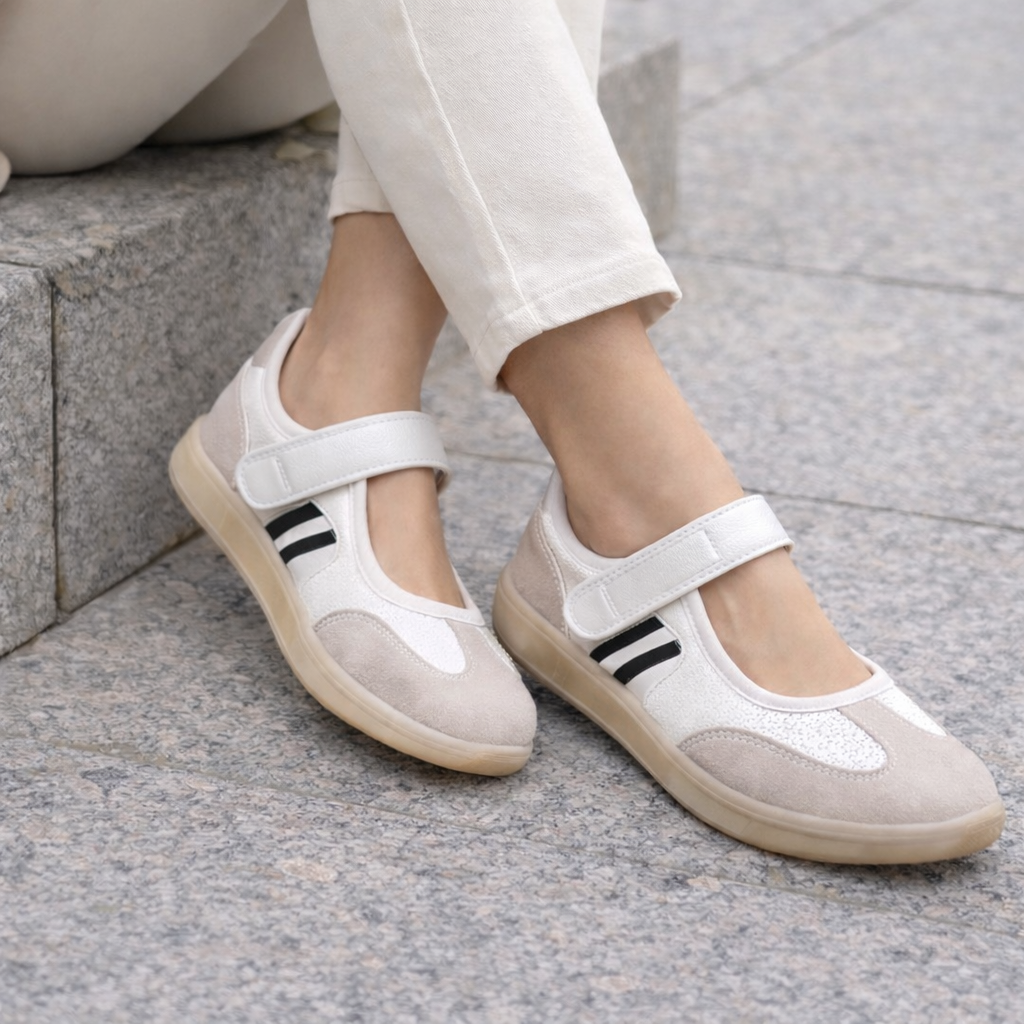 Mercedita Beige y m con Velcro – Zapato Cómodo Mujer Primavera BF5045