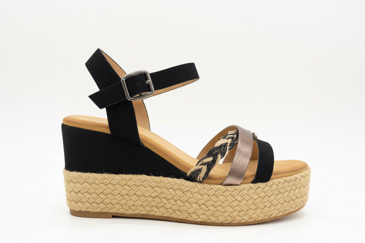 Sandalias Plataforma Mujer Negras con Yute – Sandalias Verano Cómodas y Elegantes FL-031-SC-1