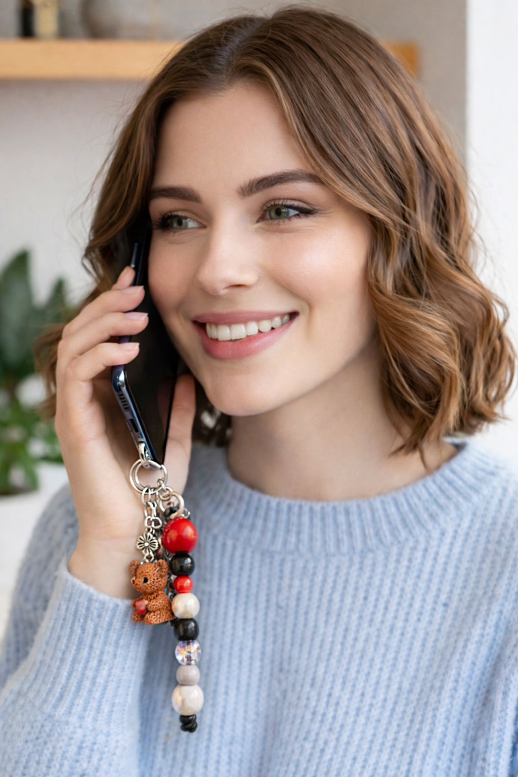 Llavero para Móvil con Osito y Cuentas de Colores – Colgante Divertido y Original