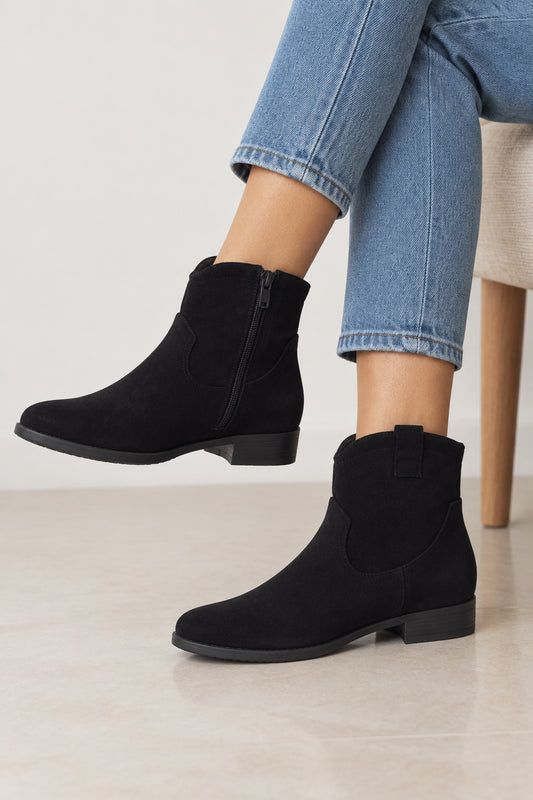 Botín Negro de Ante con Tacón Bajo – Estilo Casual Elegante 216-AX5913-t05