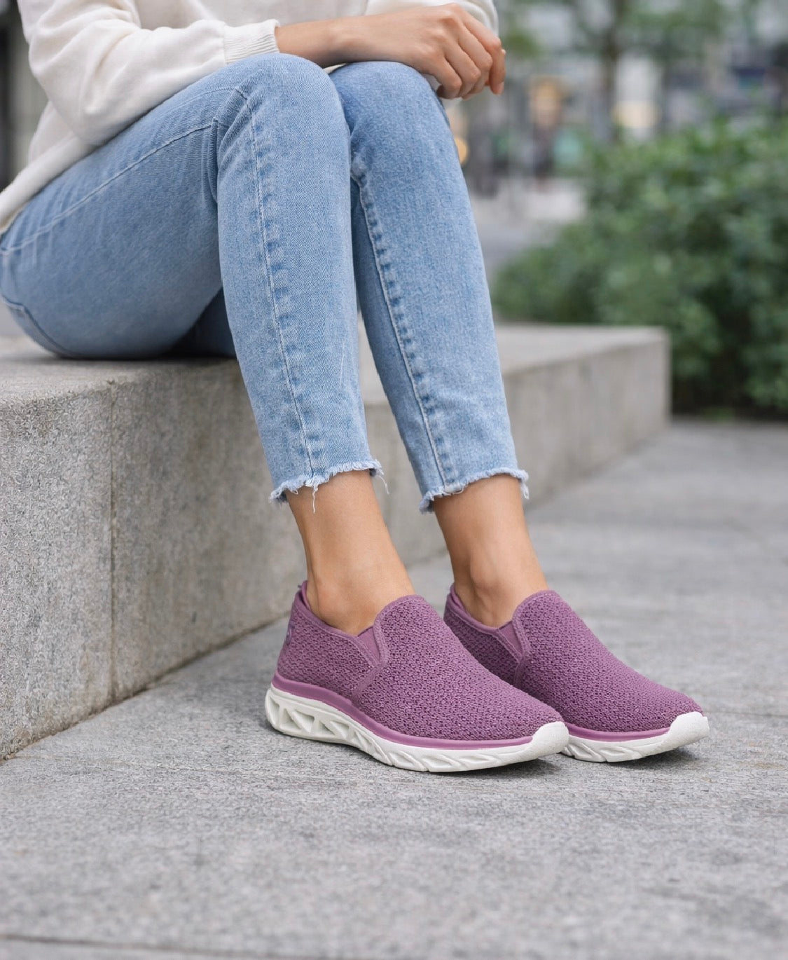 Zapatillas Mujer Moradas de Tela Transpirable – Slip On Ultraligeras y Cómodas para Diario M519-6