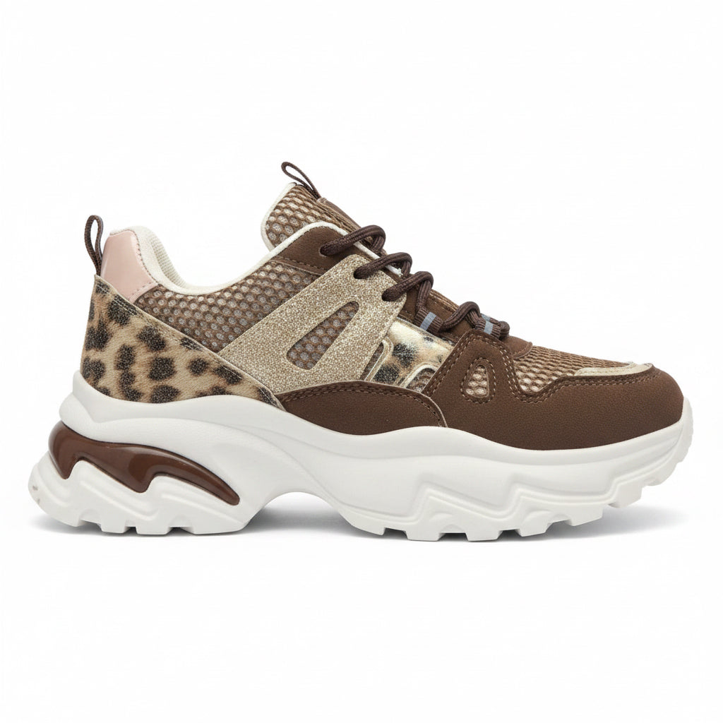 Deportiva Mujer Chunky Animal Print con Detalles Dorados JF3623E