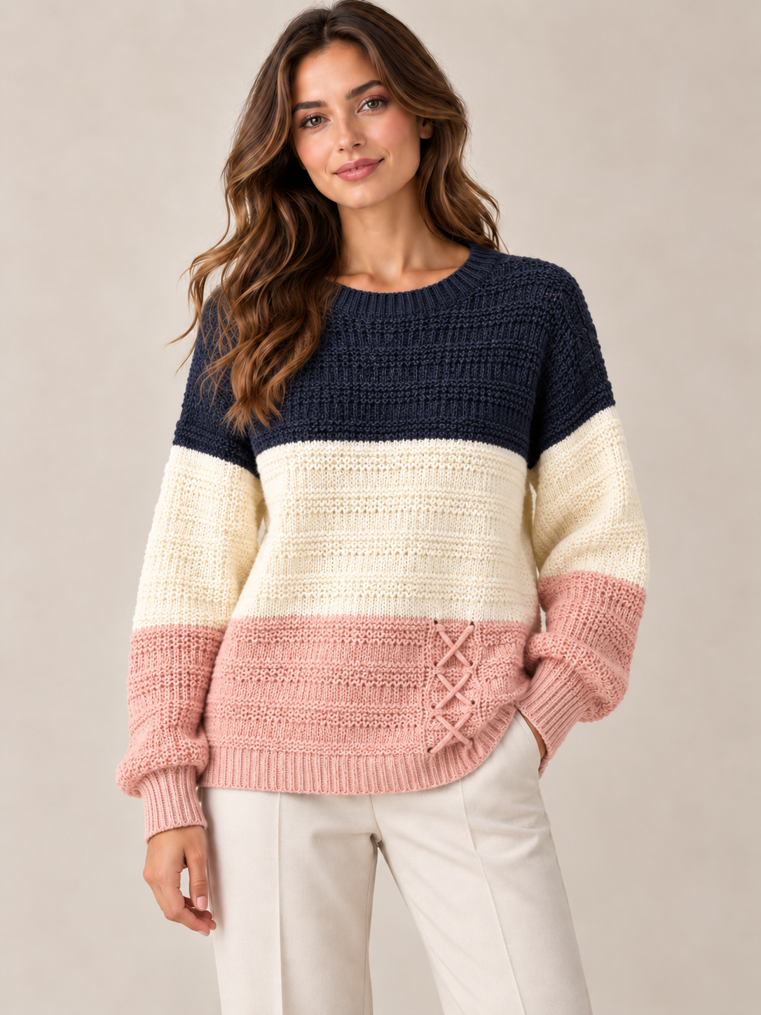 Jersey de punto tricolor para mujer