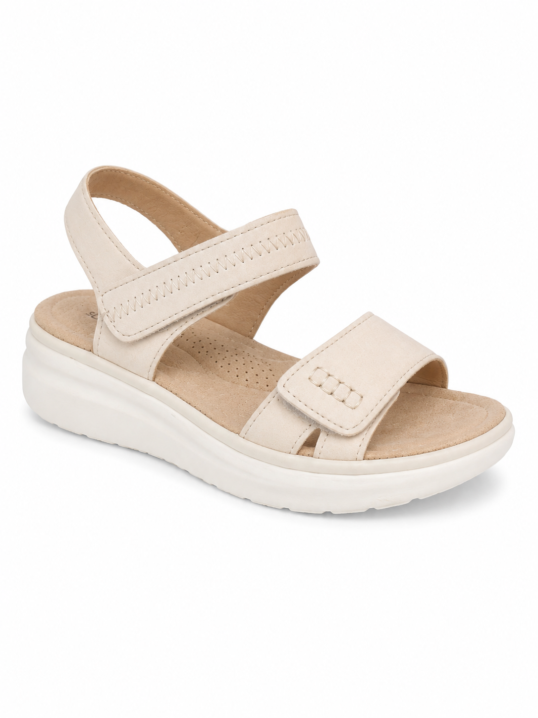 Sandalia confort beige con plataforma ultraligera y doble cierre de velcro para mujer 8706