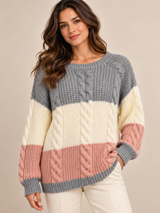 Jersey de punto trenzado en bloques de color